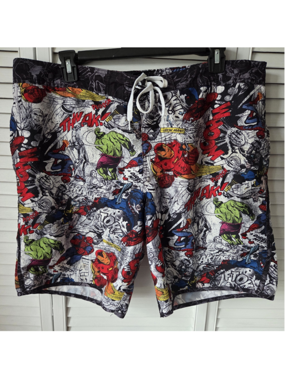 Men's Marvel Comic Print Swim Trunks XL White Multi-color